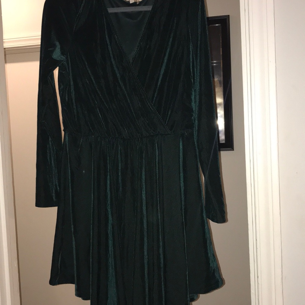 Emerald green velvet dress